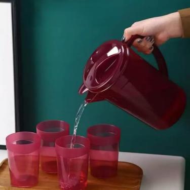 Imagem de Jarra de plástico (1,5 litros/1,417 g) com 4 xícaras, jarros de água, ótimo para água quente, chá gelado, limonada, suco, jarros com tampa para uso interno e externo, livre de BPA (vermelho 1,5 g)