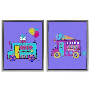Imagem de Stupell Industries Conjunto vibrante de 2 peças de caminhões de sorvete de verão em tela flutuante emoldurada cinza por Susan Lugar, 53 x 43 cm