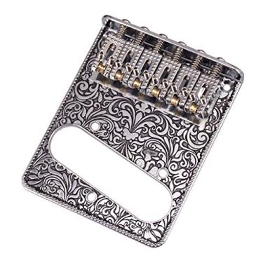 Imagem de F Fityle Ponte de 6 selas com padrão de flor para substituição de guitarra elétrica - Prata, 99,5 x 80,5 mm