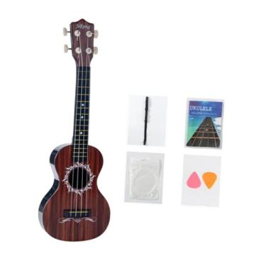 Imagem de oshhni Guitarra de brinquedo infantil de 21 polegadas, brinquedo educacional, música, arte, aprendizagem, prática, mini guitarra de 4 cordas para iniciantes, Grão de Madeira Marrom
