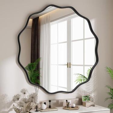 Imagem de Espelho VETROVUE Round Wavy 76,2 cm com moldura de metal preto