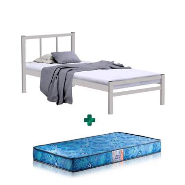 Imagem de Cama De Ferro Solteiro Tubular Cinza Lais Primoart Com Colchão Gazin