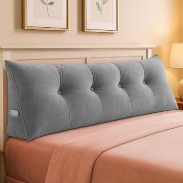 Imagem de Almofada para Cabeceira Mel Travesseiro com Encosto e Apoio para Lombar com Porta Celular, Leitura, Descanso(Cinza Claro,0,90)
