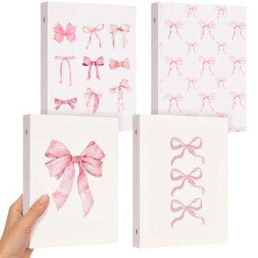Imagem de ReliThick 4 unidades de fichário de 6 anéis de laço fofo, 2,5 cm com bolsos internos, fichários decorativos fofos, fichário de prancheta, material escolar para escritório escolar (rosa)