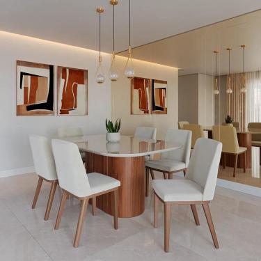 Imagem de Conjunto de Jantar Mesa Retangular com Vidro 6 Cadeiras Kalina - Canella c/ Palha