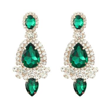 Imagem de Brinco Festa Verde Esmeralda Prata Madrinha Formatura Pedras Zircônia Gota Maxi Brilho - Brinco Debutante Casamento Noiva Pedraria Brilhante - Mãe Namorada Fim de Ano Presente Luxo Grande