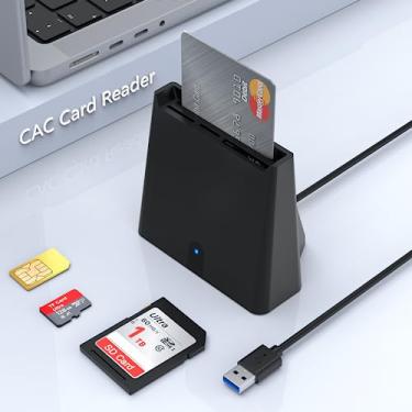 Imagem de Leitor de cartão inteligente USB, leitor de cartão de memória CAC militar DOD integrado SD/SDHC/SDXC leitor de cartão micro SD SIM e MMC RS e 4.0 Multi Card Reader compatível com Windows, Mac OS X