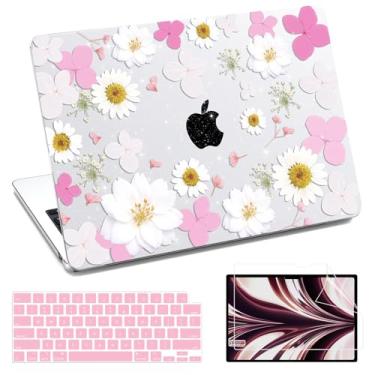 Imagem de QJUZO Capa compatível com MacBook Air de 13 polegadas 2025 2024 2023 2022 M4 M3 M2 A3240 A3113 A2681, capa rígida para laptop com protetor de tela + capa de teclado, flores feitas à mão imitação de