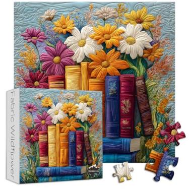 Imagem de Patchwork Flower Puzzles for Adults 1000 Pieces, PICKFORU Wildflowers Book Fabric Art Puzzle, Spring Floral Garden Jigsaw Puzzles, Quilting Theme as Wall Art Decor