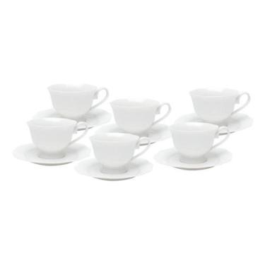 Imagem de Kit 6 Xícaras Chá Porcelana C/pires Maldivas Branco 180ml - ROJEMAC IM