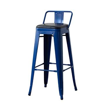 Imagem de GRFIT Cadeira de bar 73,7 cm moderna simples cadeira de metal mesa de bar cadeira alta cadeira de bar quadrada com encosto bancos de bar ajustáveis (cor: caneca Bigblue, tamanho: 1)