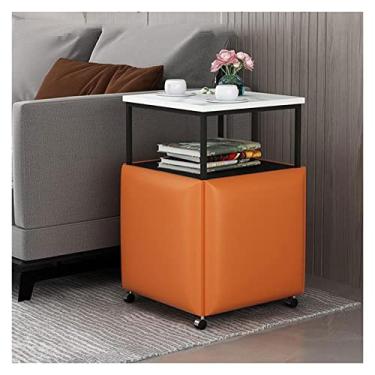 Imagem de Mesa de centro de design simples, mesa de cabeceira moderna com prateleira de armazenamento aberta, mesa lateral com 4 bancos para quarto, sala de estar, mesa de sofá móvel com rodas, mesa lateral
