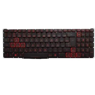 Imagem de Teclado Monocromático Vermelho Retroiluminado para notebook para ACER Nitro 5 AN517-51-77NE AN517-51-77QV AN517-51-79PM-784H NH.Q9BAA.002-787U NH.Q5DEK.001 Palavras Vermelhas Brasileiras Novo