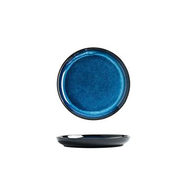 Imagem de Prato de serviço pratos de jantar de cerâmica, pratos de sobremesa de 25,4 cm para bife, salada, macarrão e lanche, forno Mircowave e lava-louças, pratos de jantar (azul) (tamanho: 20 cm)