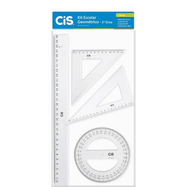 Imagem de Kit Geométrico 4 Peças Transparente – Régua 30cm, Esquadros 45°/60°, Transferidor