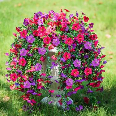 Imagem de BLISOUL 2 peças de flores artificiais penduradas para decoração ao ar livre, primavera verão margarida de seda realista com eucalipto, plantas artificiais resistentes a UV para decoração de casa de