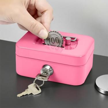 Imagem de SAFEPequeno cofre com chave, caixa de metal para dinheiro, passaporte - 11,4 x 8,4 x 5,8 cm (rosa)
