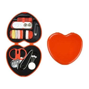 Imagem de Caixa de artesanato portátil em forma de coração de amor - Kit de costura compacto para viagem com fio multicolorido vibrante, agulhas sortidas, botões e ferramentas essenciais para casa