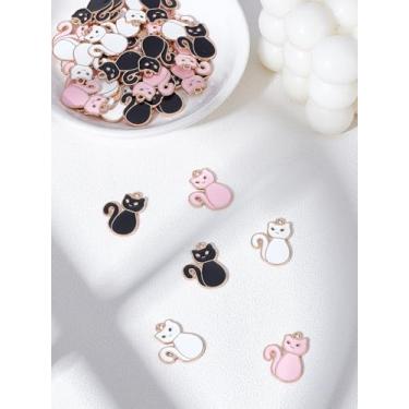Imagem de 42 pingentes esmaltados de liga de gato, pingente de ouro claro, acessório para colar, pulseira, brincos, chaveiro, artesanato, bijuterias, 22.5x17x1mm, Liga de aço, Sem pedra preciosa