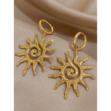 Imagem de Brincos de sol femininos – Brincos com pingente boêmio Sunburst – Joias modernas para presentes, Medium, Latão, Sem pedra preciosa