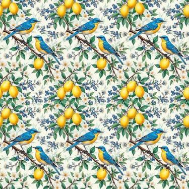 Imagem de Tecido Tricoline Pássaros e Limão Siciliano - Coleção Handmade - Perip