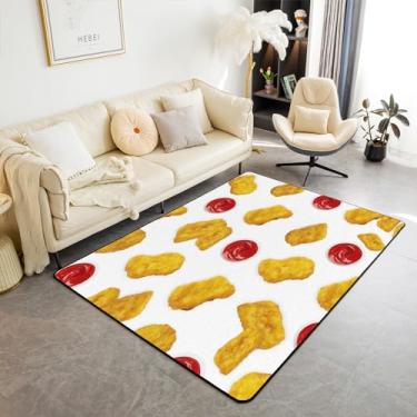 Imagem de jejeloiu Nuggets de Frango Tapete Decorativo Frito Tapetes de Frango para Sala de Estar Quarto Engraçado 3D Tapete de Área de Comida 3 x 5 para Crianças Meninos Meninas Impressão Realística de Frango Frito Tapete Interior Tapete de Área 3x5