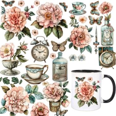 Imagem de UV DTF Cup Wraps Transfer - 16 padrões retrô folwer de garrafas, livros, adesivo de copo UV DTF para caneca garrafa de água de vidro, artesanato DIY para notebook, bagagem, laptop, carro, decalque de