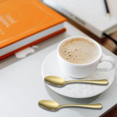 Imagem de Colher de chá dourada, 2 peças de mini colheres de bolo de aço inoxidável, colher de gelo, colher pequena para sobremesa