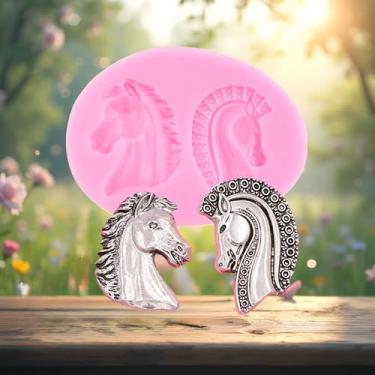 Imagem de Molde de silicone para cabeça de cavalo, moldes de fondant de cavalo para decoração de bolos, cobertura de cupcake, pasta de goma de chocolate e argila de polímero