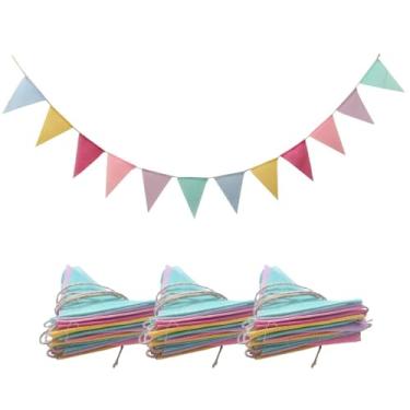 Imagem de Faixa de flâmula de linho de juta - Bandeiras de tecido listrado pastel com barbante pendurado para aniversário, casamento, decorações de festa de Natal, decoração de casa de Páscoa, multicolorido X3