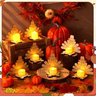 Imagem de LemonRoad 24 peças de suporte de vela de madeira de peru inacabado de ação de graças colora seu próprio peru artesanato castiçais mesa centro de mesa para lembrancinhas de festa de Ação de Graças