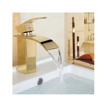 Imagem de Torneira Cascata Banheiro Misturador Quadrada Dourada Áureo - B2T