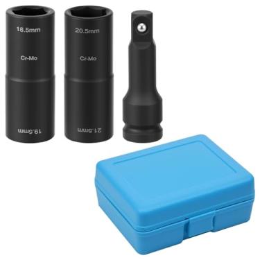 Imagem de Soquete de impacto de 2 peças com haste de extensão de acionamento de 1/2 polegada, soquete flip de impacto de extremidade dupla de 18,5 x 19,5 mm 20,5 x 21,5 mm, soquetes de porca de parede fina