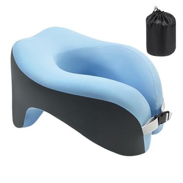 Imagem de Travesseiro de pescoço para viagem – Almofada de suporte de pescoço em forma de U – Material de dormir de espuma viscoelástica com capa removível para ioga, avião, apartamento, moradores ao ar livre