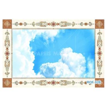 Imagem de Papel De Teto Céu Azul Nuvens Moldura Impressa 3,5M Rof26 - Você Decor