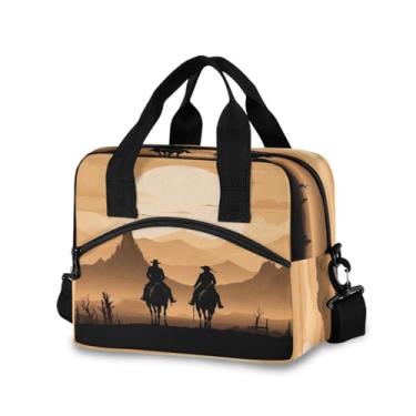 Imagem de Blueangle Lancheira isolada com estampa de cowboy do oeste americano, alça de ombro removível e alça - lancheira reutilizável para homens e mulheres (679)
