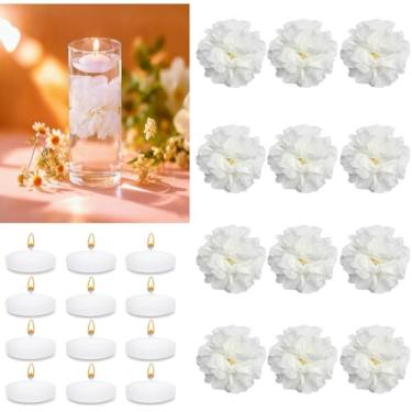 Imagem de UDU 24 velas flutuantes para centros de mesa e flores flutuantes para centros de mesa, cabeça de flor artificial para casa, aniversário, festa de casamento, decoração de mesa, branco cremoso