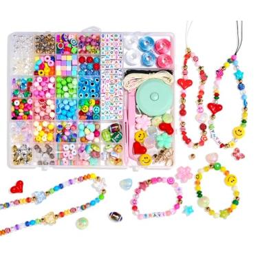 Imagem de MINIMISSMIANYC 657 peças, kit de berloques de telefone para meninas, acrílico colorido, coração, estrela, flor, letra, alfabeto, pônei, contas, colar, suprimentos para artesanato, acessórios, pulseira