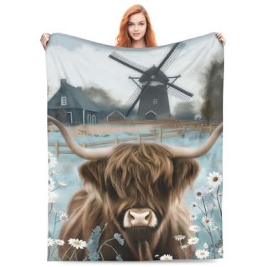 Imagem de Manta de vaca Highland de flanela quente, cobertor macio para sofá-cama, decoração de casa com estampa de animal fofo, lavável na máquina, A20,150 cm * 200 cm, 152.4 cm * 198.1 cm