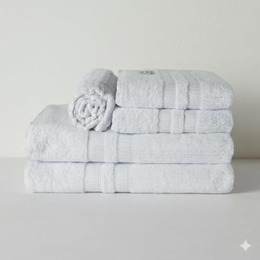 Imagem de Kit Toalha de Banho e Rosto 5 Pçs 100% Algodão 480 g/m2 Fio Duplos - Barra Dupla Decoratica, Luxo, maciez e alta absorção - Branco