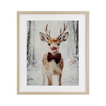 Imagem de Stupell Industries "Rena bebê com nariz vermelho", impressão emoldurada sob vidro, marrom, 13 x 16