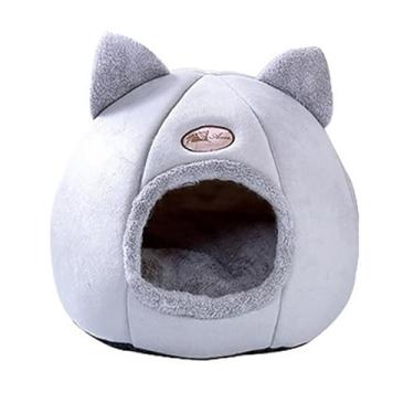 Imagem de Cama Caverna para Pets Gatos Cães Pequenos Veludo Auto-Aquecido 2-em-1 Gato Filhote de Cabana com Almofada Removível Lavável Confortável Pet Dormir Enclosed Plegável Fundo Anti-Derrapante