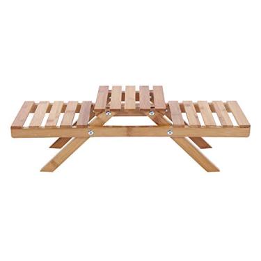 Imagem de Prateleira de Armazenamento de Flores Em Vaso de 2 Camadas Dobrável de Madeira para Jardim Tamanho Marrom 52 * 15 * 16,5 Cm