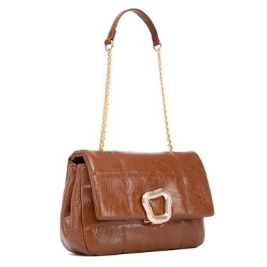 Imagem de NEWBELLA Bolsa quadrada pequena feminina com alça de corrente - bolsa versátil de ombro ou transversal, mini bolsa moderna para uso diário, Marrom, Casual
