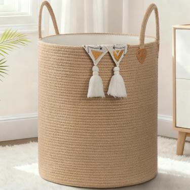 Imagem de CHICVITA Cesta de roupa suja grande de 70 L para roupas, cesta de juta para cobertores, sala de estar, cesto de roupa suja alto para decoração de casa, cestas de vime para armazenamento de brinquedos