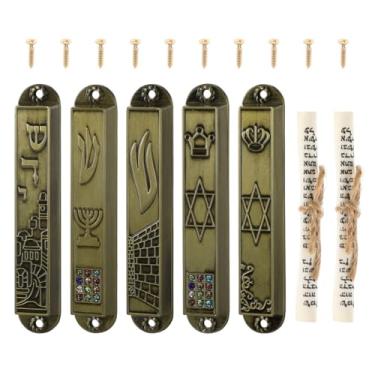 Imagem de VOSAREA 5 peças vintage placa mezuzá de metal presente religioso para decoração de escritório em casa estilo antigo oração mezuzá decoração exclusivo símbolo de bênção de fé judaica