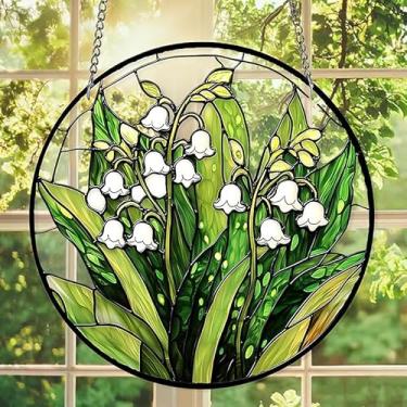 Imagem de Ornamento de acrílico plano para pendurar 20 cm Lírio do Vale Suncatcher Primavera e Verão Ideias de Troca de Presente para Mulheres e Amigos Pingentes de Quarto Decoração Pendurada