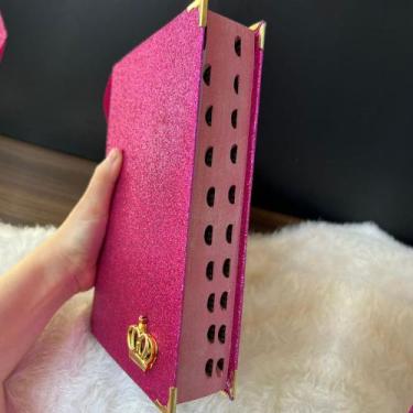 Imagem de Bíblia Sagrada Rosa Luxo Glitter Com Harpa, Letra MÉDIA, Folha ECOLÓGI