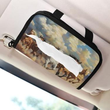 Imagem de SEHANY Suporte de lenços de carro Majestic Horse, caixa de lenços para carro, viseira solar, porta-guardanapos retangular, dispensador de máscara de carro, caixa de lenços de papel para automóveis