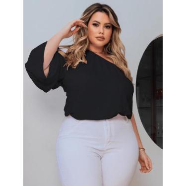 Imagem de Blusa Bata Feminina Plus Size Cropped Soltinha Ajustável Manga Nula - 